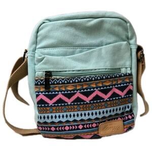 Kemy’s Turquoise Aztec Crossbody Bag Canvas Purse Adjustable Strap Boho Style